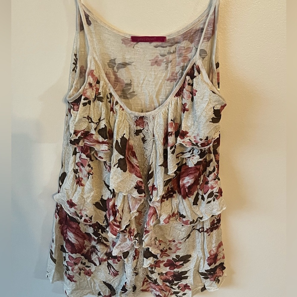 Ruffle Lace Floral Tank Top L